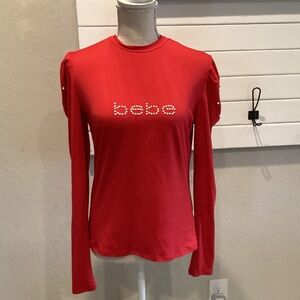 Bebe RED PUFFY SLEEVE TOP